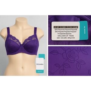 Delimira Bra 44F Dark Purple new w/tags Lace‎ Minimizer Underwire W578 Sexy